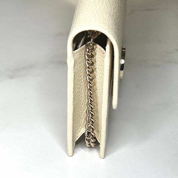 💛SOLD🖤 Ivory Gucci GG Interlocking Pebbled Leather Wallet On Chain - Picture 5 of 11